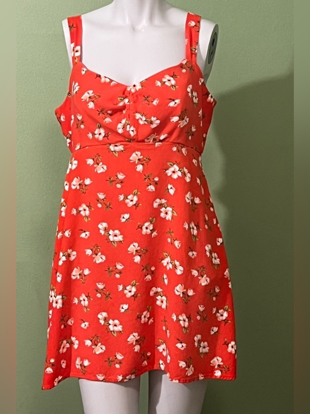 Old Navy Coral Red Floral Midi Dress with Spaghetti Straps